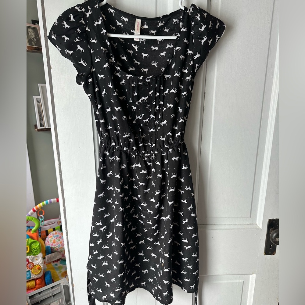 Black Dress with White horse Print